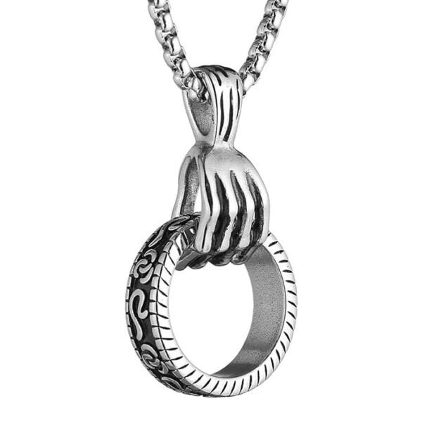 Silver Ring In Hand Pendant For Men